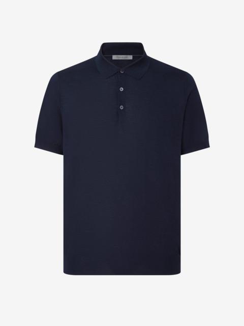 Blue ultra-fine 120's wool button-up polo shirt