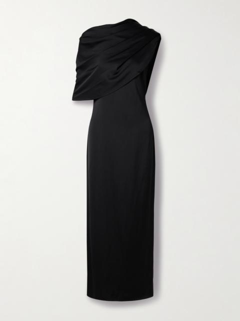 Draped Wool-blend Satin Maxi Dress