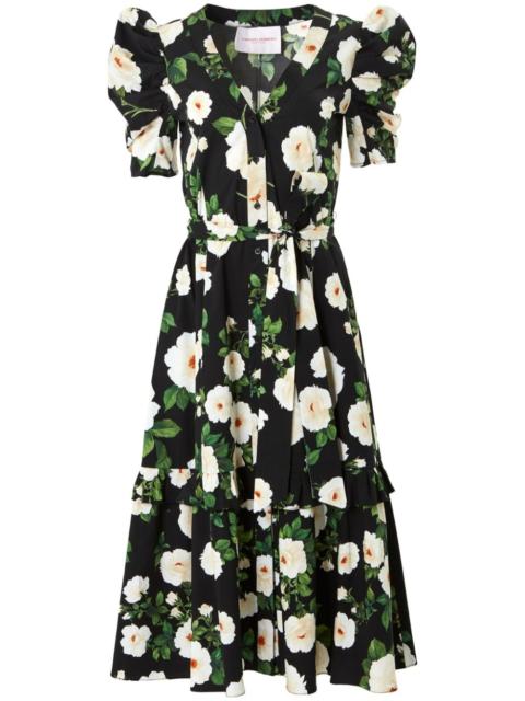 rose-print cotton midi dress