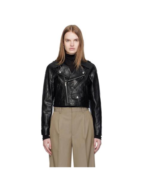 Black Cropped Riders Lamb Leather Jacket