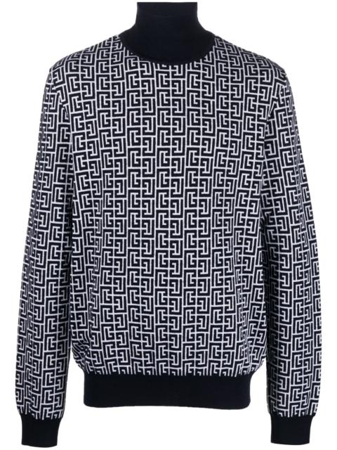 monogram-intarsia roll-neck jumper