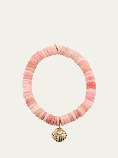 14K Gold Amethyst Pearl Clam Shell Charm Bracelet
