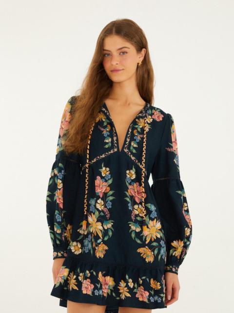 Dark Blue Maira Floral Lenzing Ecovero Euroflax Mini Dress