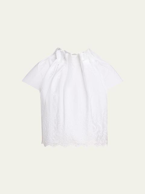 Eyelet Embroidered Sculpted-Neck Cap-Sleeve Top