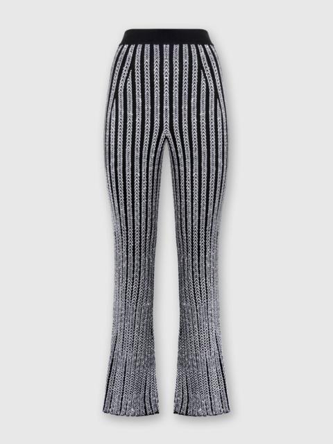 Ribbed flare zig zag trousers with sequins