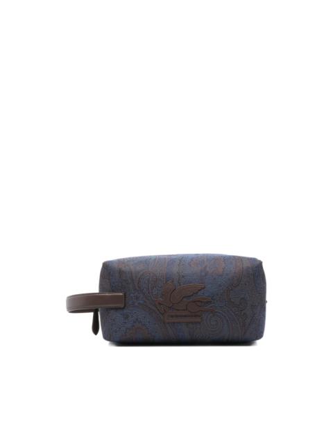 paisley-pattern leather-handle wash bag