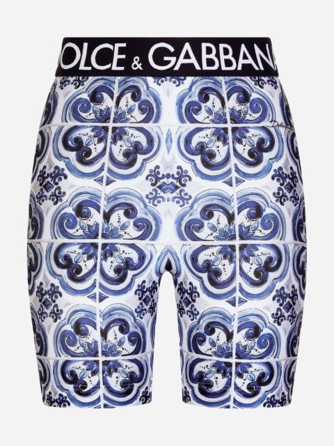 Majolica-print jersey cycling shorts
