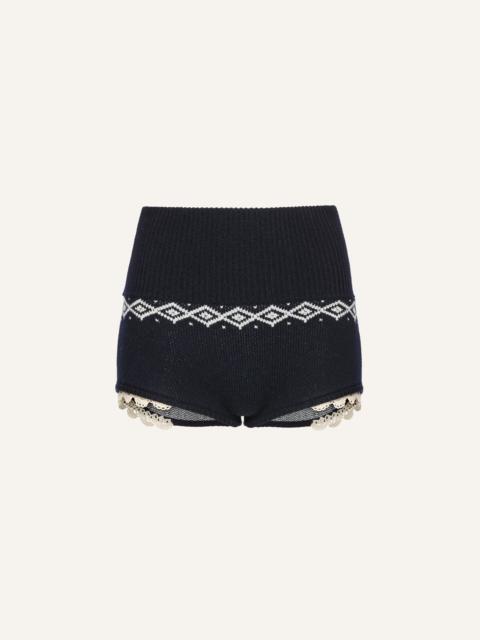 Lace-trim wool shorts in navy