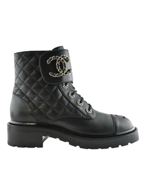 Chanel Quilted Combat Boot Black Leather