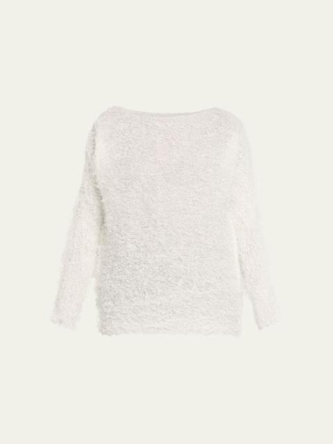 Shifted Fuzzy Pleated Long-Sleeve Top
