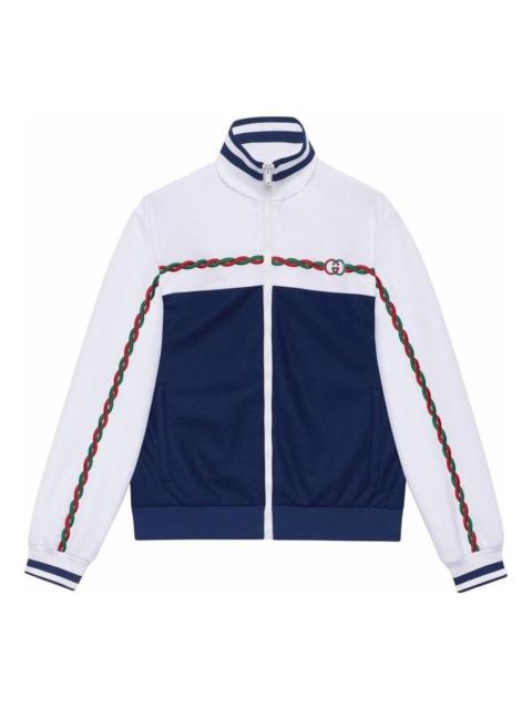 Gucci Interlocking G Polyester Pique Zip-Up Jacket 'Blue White' 692125-XJD7N-9219