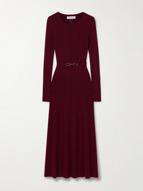 Imagene Belted Ribbed Pointelle-knit Wool Midi Dress