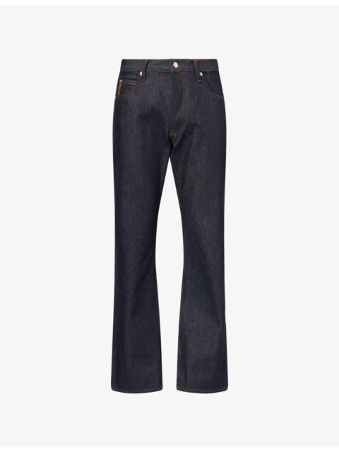 Brand-Patch Tapered-Leg Denim Jeans