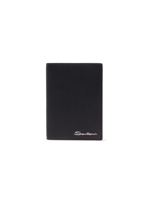 Black tumbled leather passport case