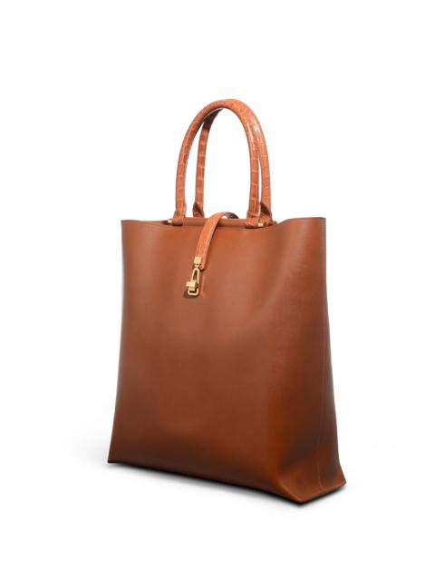 Vevers Tote Bag in Cognac Leather with Crocodile Leather Handle