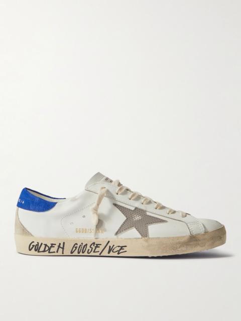 Super-Star Distressed Printed Suede-Trimmed Leather Sneakers White