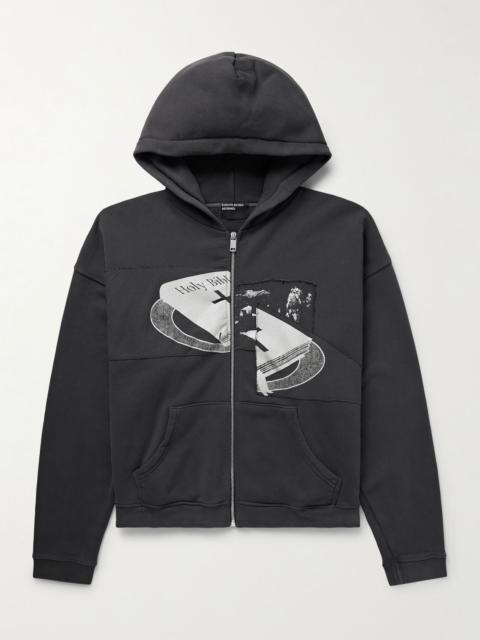 Holy Bible Assemblage Printed Cotton-Jersey Zip-Up Hoodie Black