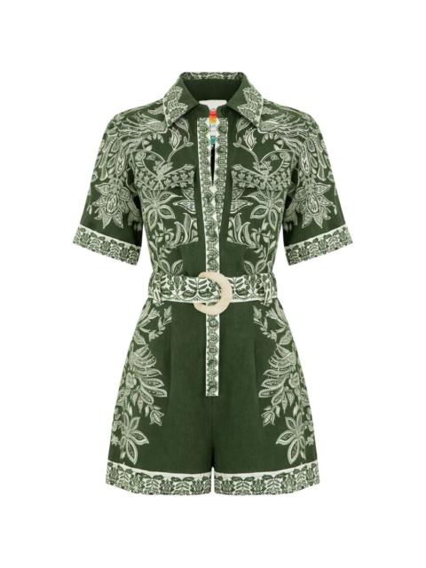 floral-print belted playsuit