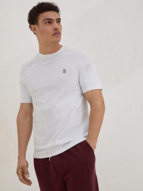 Cotton jersey crew neck T-shirt with logo and faux-layering