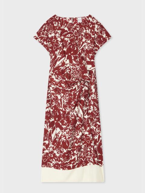 Women's Maroon and Ecru 'Avant Garden' Tie-Waist Midi Dress