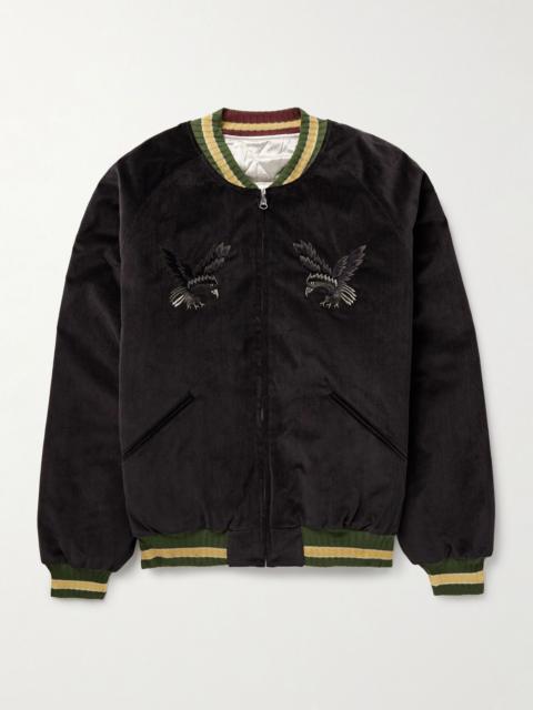 Souvenir Padded Embroidered Cotton-Velvet Bomber Jacket Black