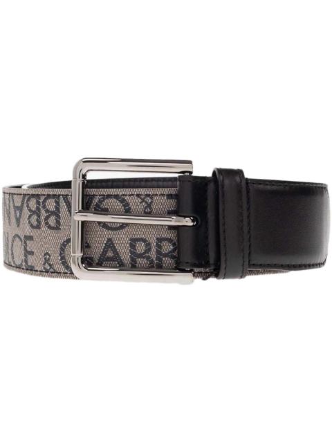 Dolce & Gabbana Allover Logo Leather Belt Black/Beige