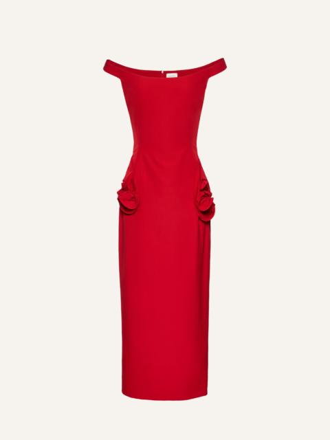 Floral side cut out midi dress in red