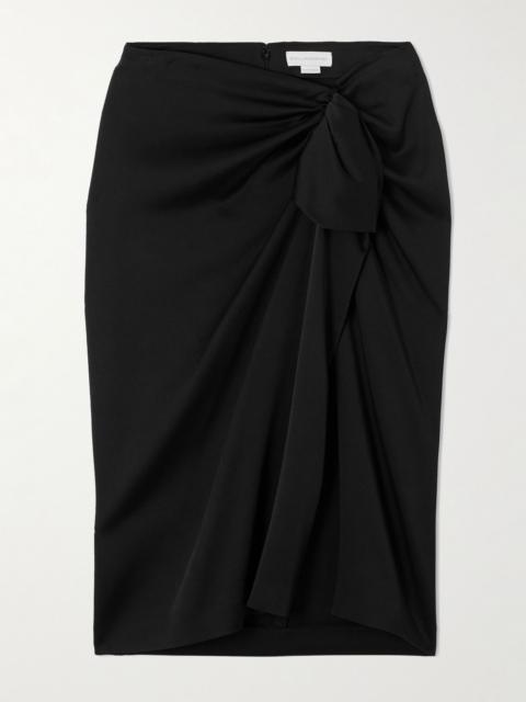 Wrap-effect draped satin midi skirt Black