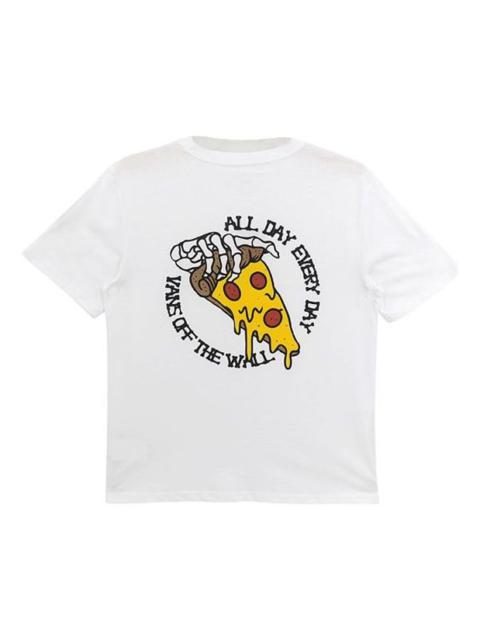 Men's Vans Skeleton Pizza Cartoon Printing Casual Round Neck Short Sleeve White VN0A5F3SWHT