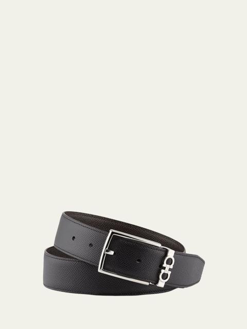 Men's Reversible Textured Leather Belt with Classic Buckle