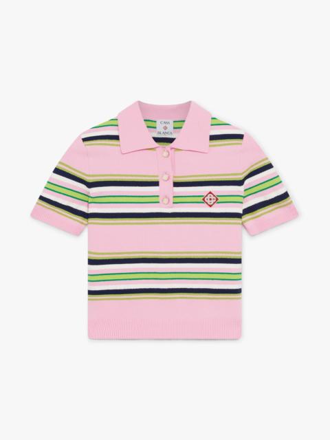 Pink & Green Striped Fitted Polo Shirt | Casablanca Paris