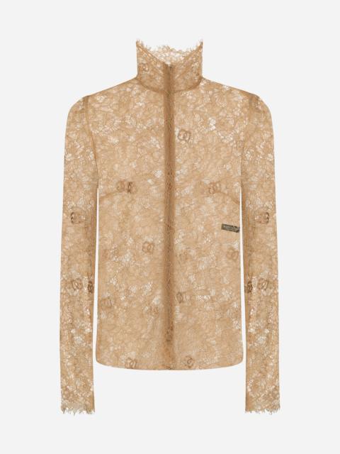 Floral lace turtle-neck blouse