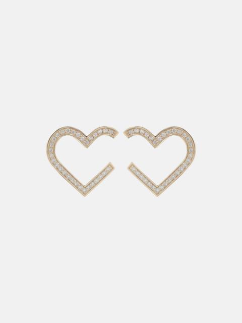 Heart 14kt gold hoop earrings with diamonds