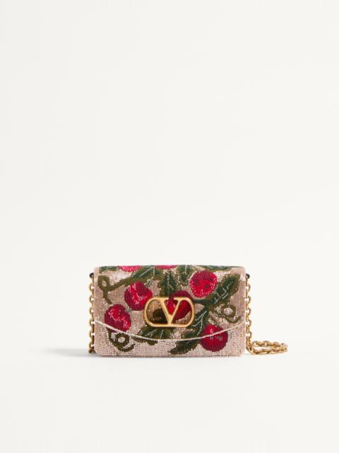 VALENTINO GARAVANI VAIN EMBROIDERED SHOULDER CLUTCH WITH CHERRYFIC PATTERN