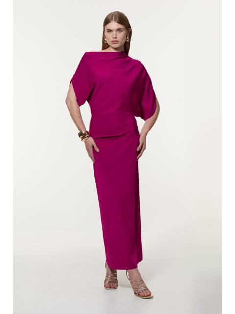 Slinky Viscose Knit Dropped Waist Asymmetric Maxi Dress