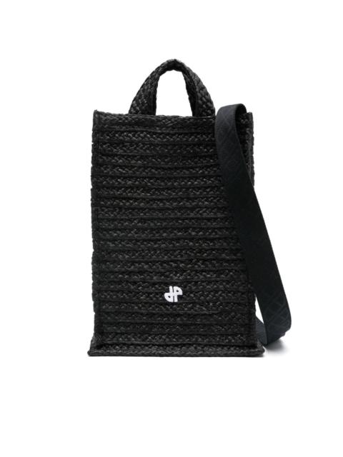 Vertical JP raffia tote bag