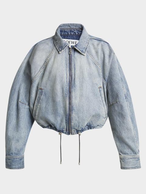 Balloon Zip-Up Drawstring Denim Jacket