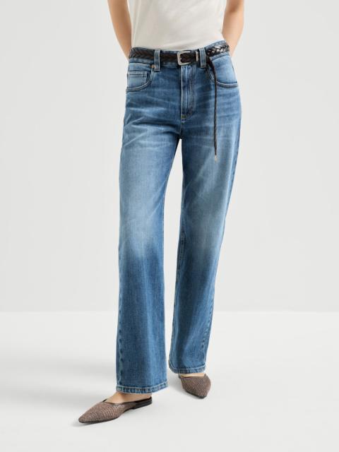 Comfort cotton denim contemporary loose trousers with monili