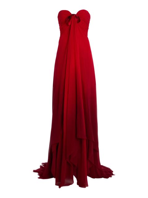 Embroidered Silk Chiffon Gown red