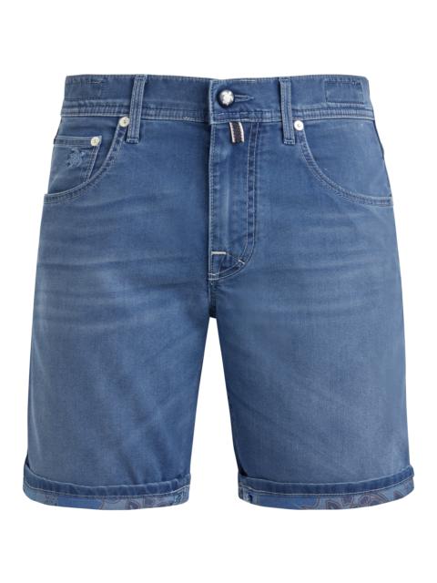 Men 5-Pockets Denim Bermuda Shorts Tropical Turtles