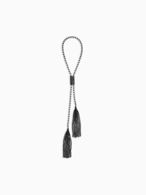 LONG CHAIN NECKLACE WITH BEADED TASSELS