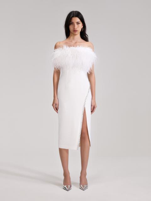 knee length dresses for ladies Strapless Feather Midi Dress White – Giana Rose Couture