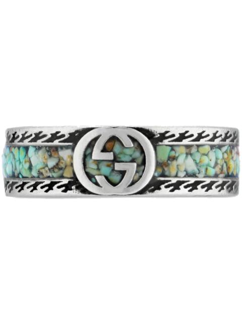 Gucci Ring With Interlocking G Silver/Brown/Turquoise