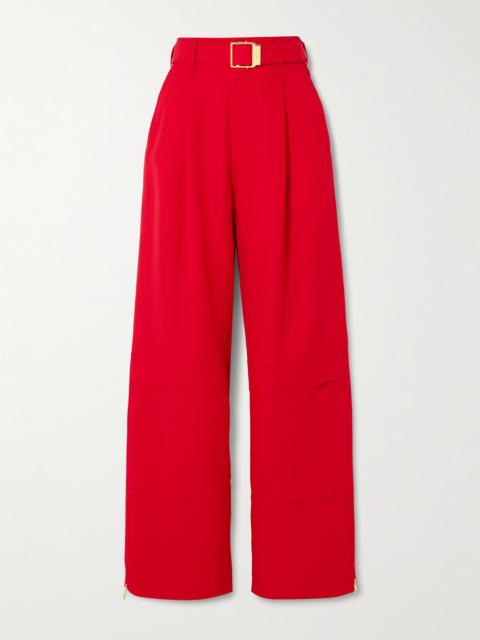 Belted Zip-detailed Wool-canvas Wide-leg Pants