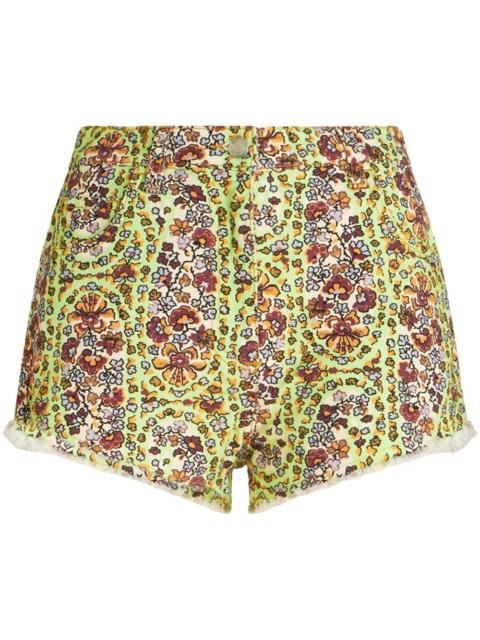 paisley-print denim shorts
