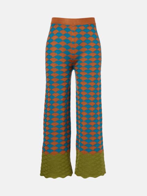 Intarsia knitted straight wool pants