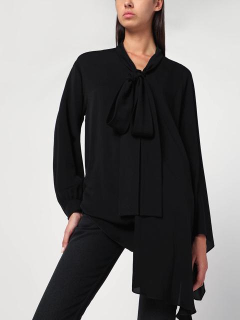 Asymmetric black silk blouse with scarf