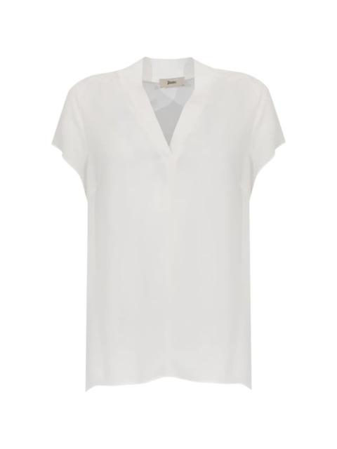 V-neck short-sleeve blouse