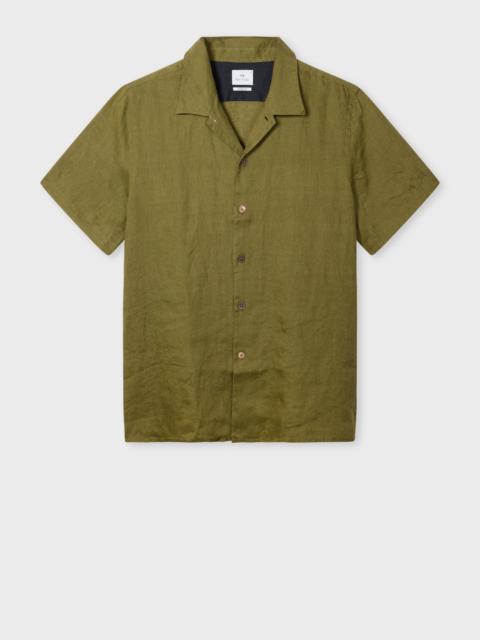 Casual-Fit Piece-Dyed Khaki Linen Shirt