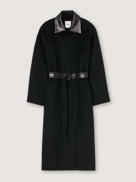 LONG WOOL AND LEATHER COAT